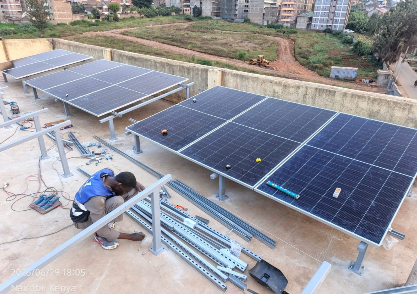 Solar panel installation on a residential roof