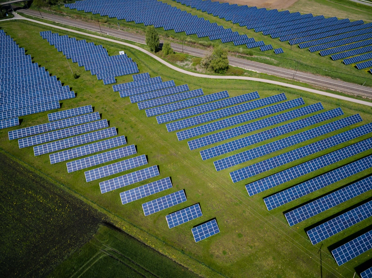 Aerial view of a solar panel installation
